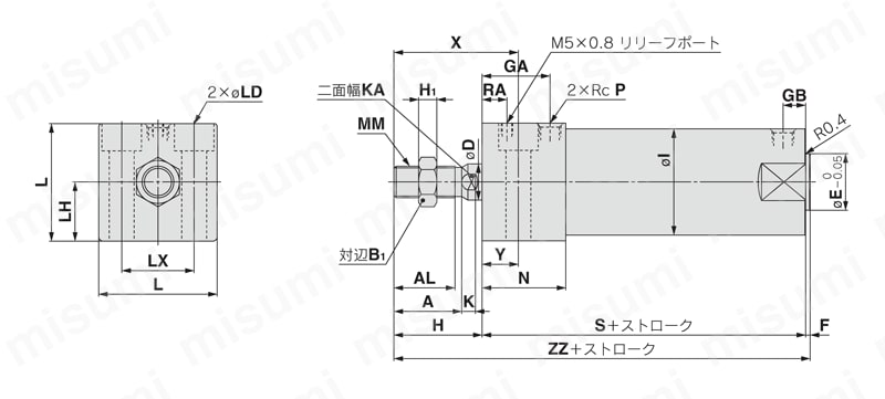 ダイレクトマウントシリンダ クリーン/銅系・フッ素系不可 10-/11-/20-CG1R-Zシリーズ 外形図1
