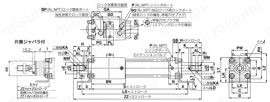 ファインロックシリンダ 複動 両ロッド CLA2Wシリーズ 外形図02