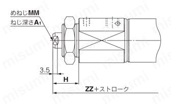 エアシリンダ クリーン・低発塵 10-／11-／20-／21-／22-CM2-Zシリーズ 基本形(両側ボス付)(B) エアクッション付ロッド先端めねじ形外形図