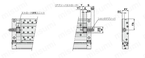 メカジョイント式ロッドレスシリンダ リニアガイド形 二次電池対応 25A-MY2H/HTシリーズ 外形図05