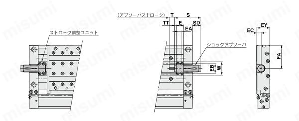 メカジョイント式ロッドレスシリンダ リニアガイド形 二次電池対応 25A-MY2H/HTシリーズ 外形図06
