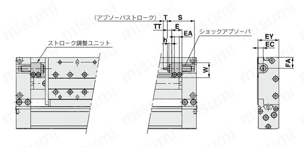 メカジョイント式ロッドレスシリンダ リニアガイド形 二次電池対応 25A-MY2H/HTシリーズ 外形図02