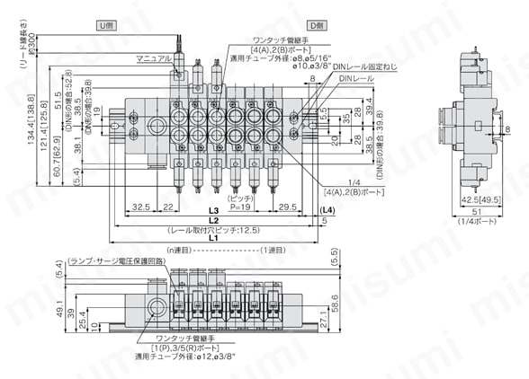 SS5Y3-60-04D | 5ポートソレノイドバルブ SY3000・5000・7000 直接配管