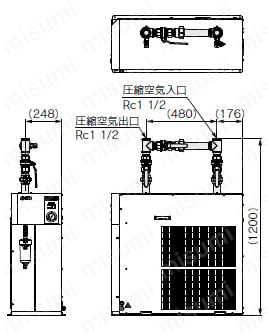 冷凍式エアドライヤ IDF60・70・80・90シリーズ IDF-BP340外形図