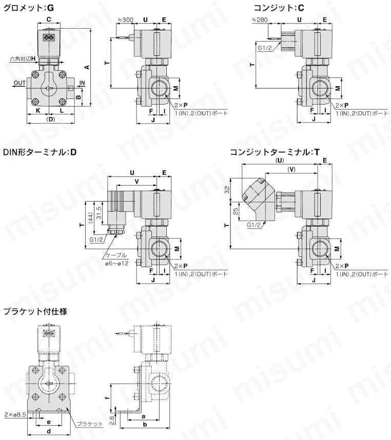 省電力形・パイロット形2ポートソレノイドバルブ VXED21・22・23シリーズ VXED2140/VXED2150/VXED2260外形図