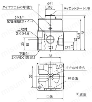 3ポートエアオペレートバルブ VTA315シリーズ 外形図