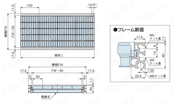 樹脂製ローラコンベヤ（コロコンミニ） KBWD型（軽荷重小物用） Φ12.5×44.5Wローラ 外形図1