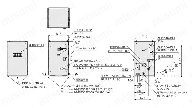 循環液温調装置 サーモチラー インバータタイプ 水冷200V仕様 HRSHシリーズ 外形図1