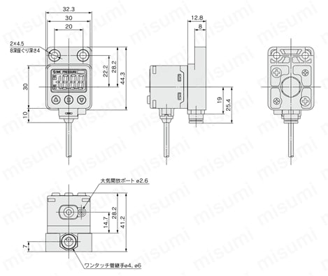 2色表示式 高精度デジタル圧力スイッチ クリーンシリーズ 10-ZSE40A（F）・10-ISE40Aシリーズ 外形図3