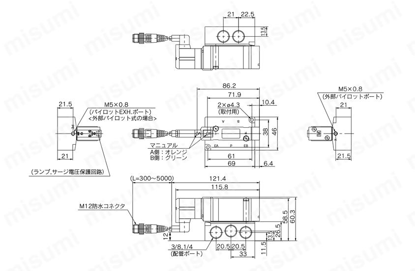 5ポートソレノイドバルブ クリーンシリーズ 10-SV1000・2000・3000・4000シリーズ 外形図11