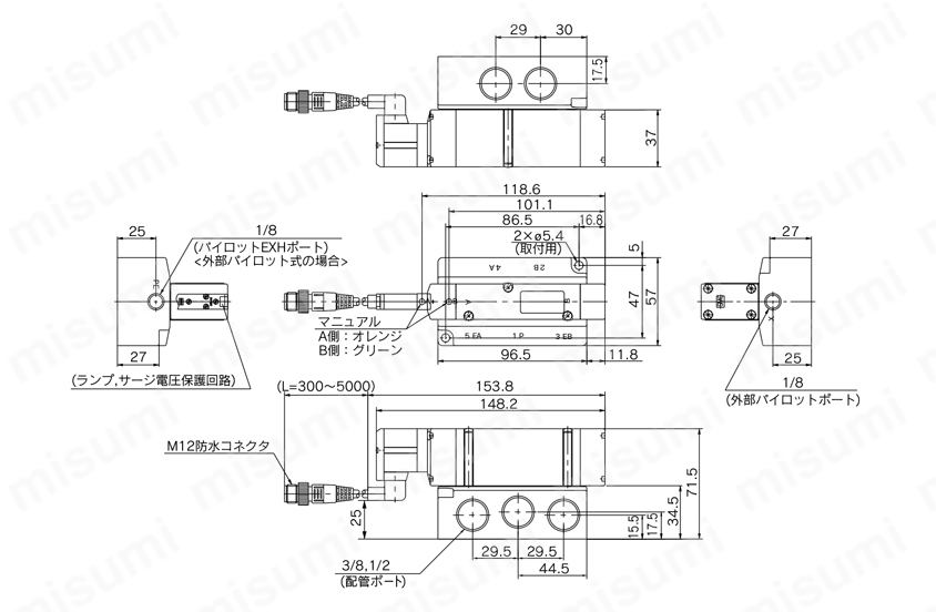 5ポートソレノイドバルブ クリーンシリーズ 10-SV1000・2000・3000・4000シリーズ 外形図13