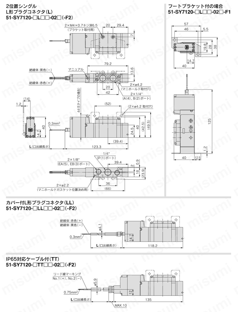 本質安全防爆システム対応 5ポートソレノイドバルブ 直接配管形 単体 51-SY5000・7000・9000シリーズ 外形図2