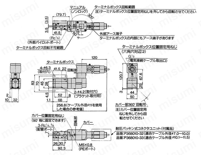 防爆形 3ポートパイロット形ソレノイドバルブ 50-VPE500・700シリーズ 外形図2