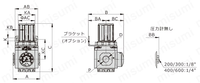 GAシリーズ GARシリーズレギュレータ 外形図