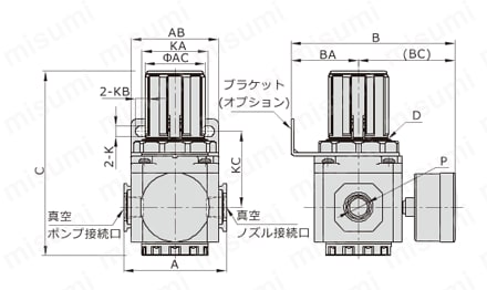 真空レギュレータ GVRシリーズ 外形図