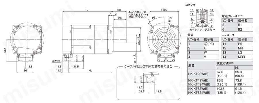 MELSERVO-J5シリーズ サーボモータ HK-KTシリーズ（小容量・低慣性） 外形図3