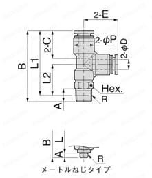 クイック継手スマート ATBシリーズ ブランチティー 外形図