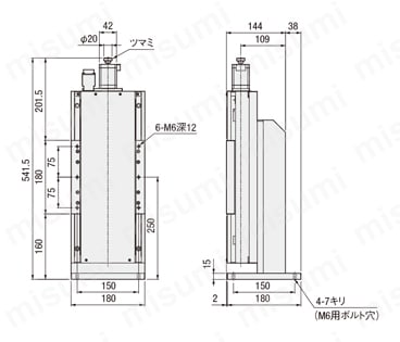 スライドガイドステージ（KZS） KZS18200-C5-J外形図