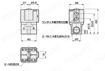 エアオペレイト式2ポート弁 単体 小形シリンダバルブ NAB・NAB□V