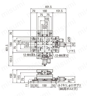 スライドガイドステージ（KYS） KYS18100-N5-J(KYS18100-N10-J)外形図