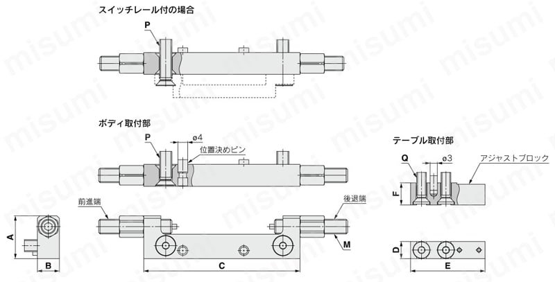 エアスライドテーブル MXJシリーズ Φ12、Φ16 外形図2
