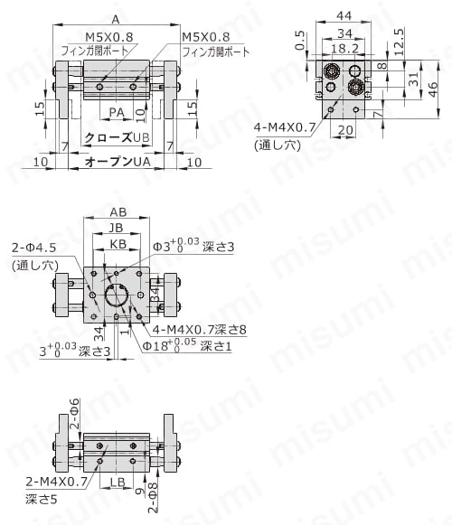 エアハンド（平行開閉形－－幅広タイプ） HFTシリーズ HFT10外形図