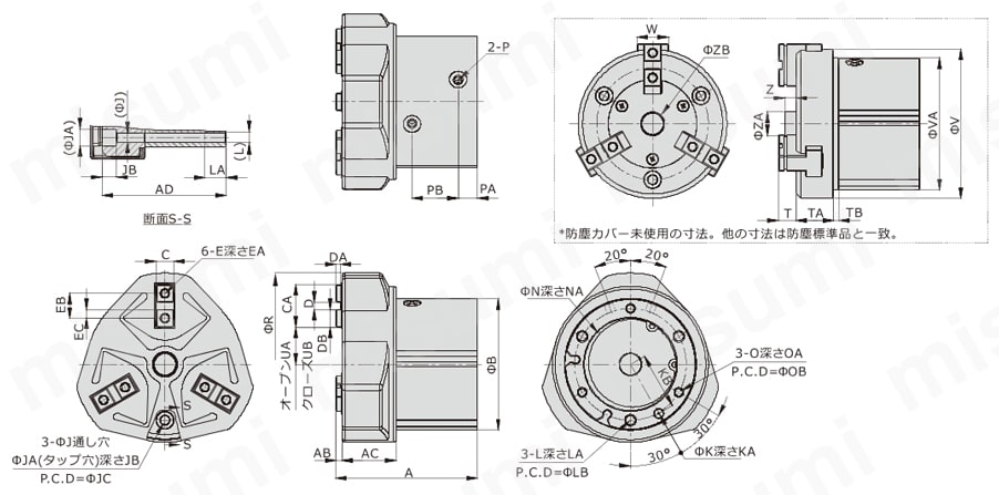 エアハンド（平行開閉式スルーホール型） HFCQシリーズ HFCQ32～63外形図