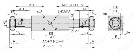 マグネット式ロッドレスシリンダ RMSシリーズ RMS-F外形図