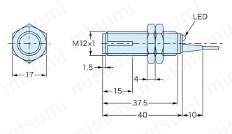 近接センサ APS-GKシリーズ PBT樹脂円柱形 直流3線式 APS5-12GK-...外形図