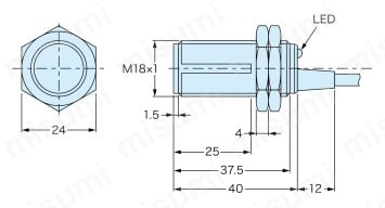 近接センサ APS-GKシリーズ PBT樹脂円柱形 直流3線式 APS10-18GK-...外形図