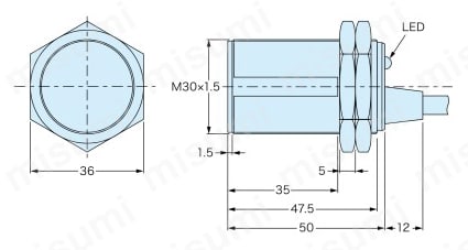 近接センサ APS-GKシリーズ PBT樹脂円柱形 直流3線式 APS18-30GK-...外形図
