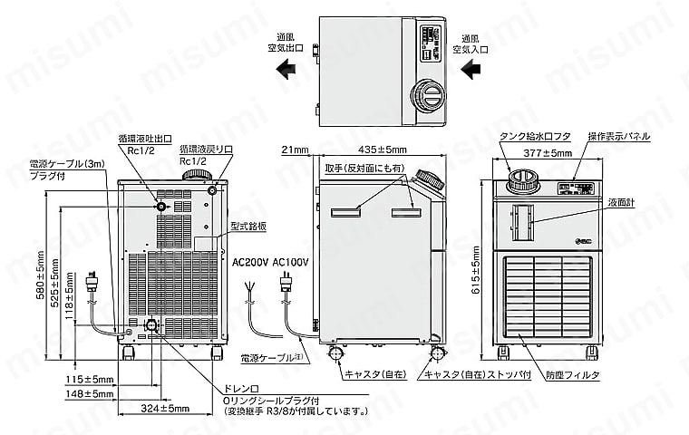 循環液温調装置 サーモチラー ベーシックタイプ HRSEシリーズ 外形図01