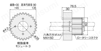 樹脂歯車 中間回転タイプ 外形図