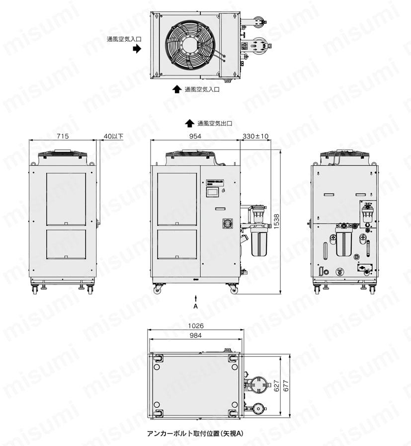 循環液温調装置 サーモチラー レーザ用冷凍式デュアルタイプ HRLシリーズ 外形図02