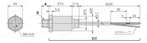 分離型圧力センサ 汎用流体用 クリーンシリーズ 10-PSE560シリーズ 外形図1