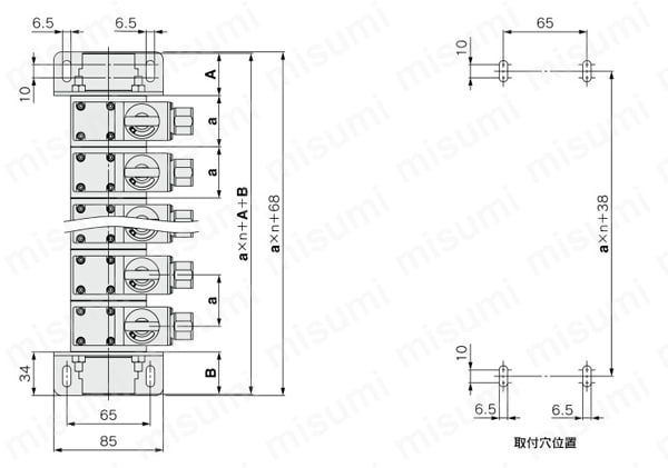 分離型 水用デジタルフロースイッチ/マニホールド サプライタイプ PF3WSシリーズ 外形図