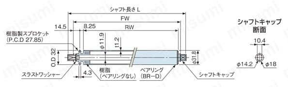 チェーン駆動ローラ単体 軽荷重タイプ CFR3SA／CFR3SS 外形図1