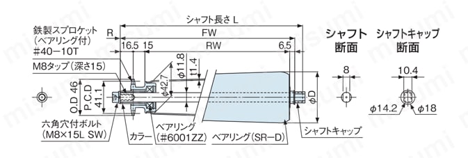 チェーン駆動テーパローラ単体 中荷重タイプ CNT4SA／CNT4SB／CNT4SS／CTR4SA／CTR4SB／CTR4SS 外形図02