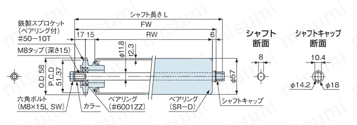 チェーン駆動ローラ単体 中荷重タイプ CSS5SB／CSS5SS 外形図2