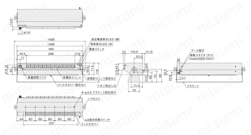 静電気除去ユニットイオナイザー ワイドフローファンタイプ | コガネイ