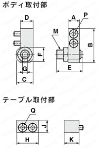 エアスライドテーブル MXQシリーズ アジャスタ・アジャストボルト 外形図1