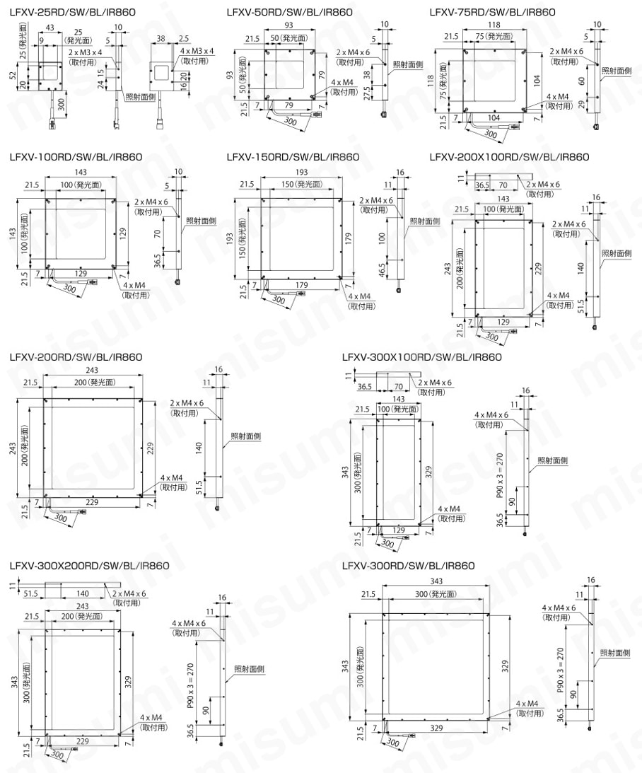 フラットドーム照明（拡散光） LFXVシリーズ 外形図