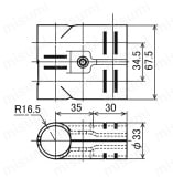Φ28イレクターパイプ用メタルジョイント 中間タイプ HJ-9外形図