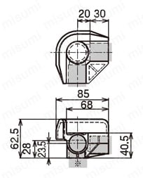 Φ28イレクターパイプ用プラスチックジョイント コーナータイプ JG-11A外形図
