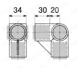 Φ28イレクターパイプ用プラスチックジョイント 中間コーナータイプ J-12C外形図
