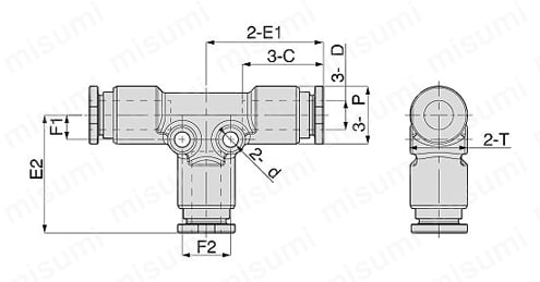 耐腐蝕用 SUS316継手 新タイプ SSPE（ユニオンティー） 外形図01