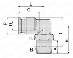 耐腐蝕用 SUS316継手 新タイプ SSPL（エルボ） 外形図
