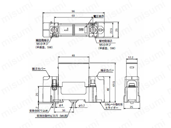 電源用SPD クラスII・III LGLシリーズの寸法図