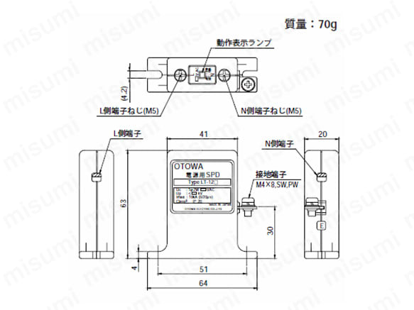 電源用SPD クラスIIの寸法図