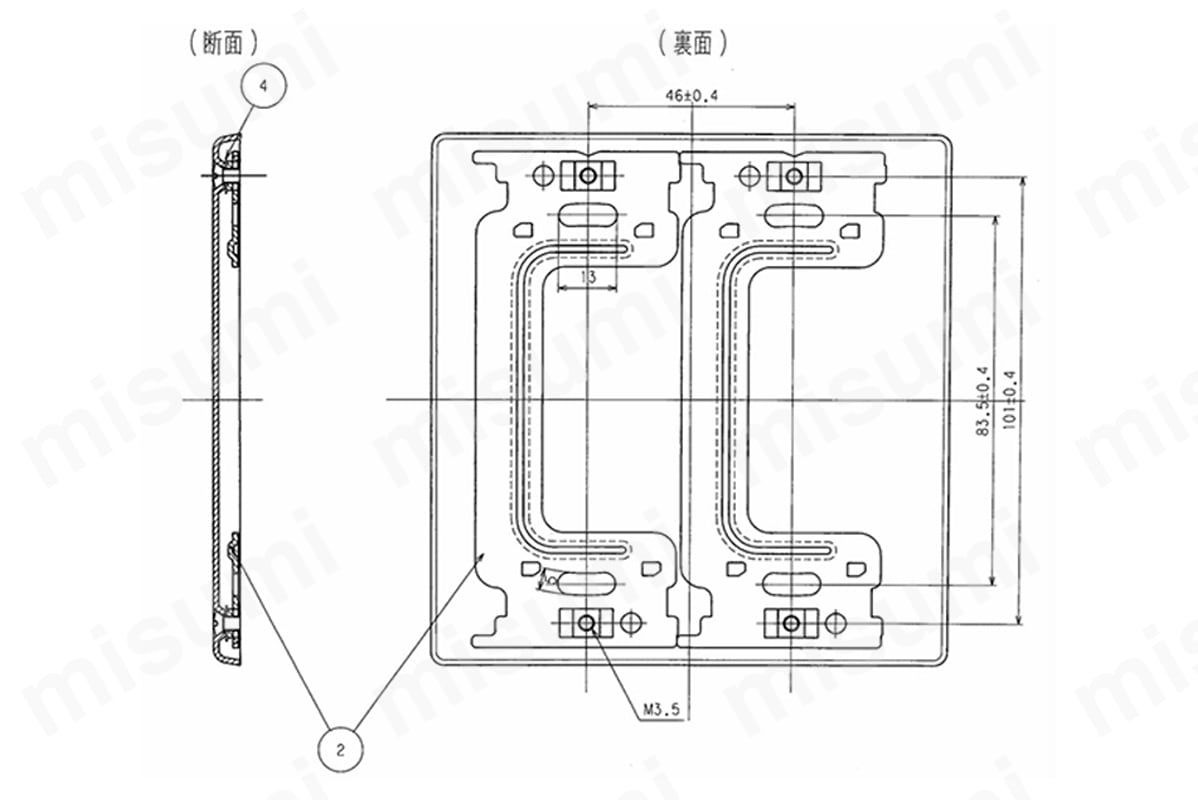 ブランクプレート K1042Aの寸法図（裏面・断面）